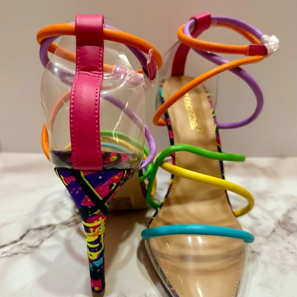 🌈 Shoe Dazzle Crissa Rainbow Strappy Stiletto Heels Size 7.5 NWT